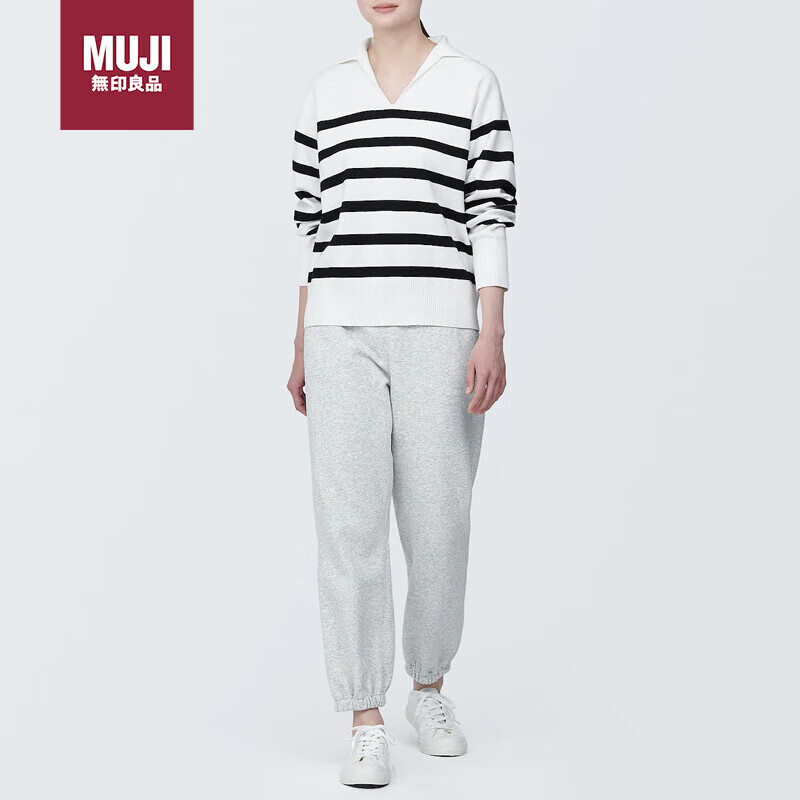 无印良品（MUJI）女式 紧密编织裤子休闲裤运动裤女款春季款BB2PNA4S 浅灰色 L 