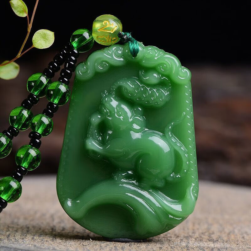 生和田玉碧玉项链十二生肖本命年男女款色吊坠保平安挂坠礼物 绿色