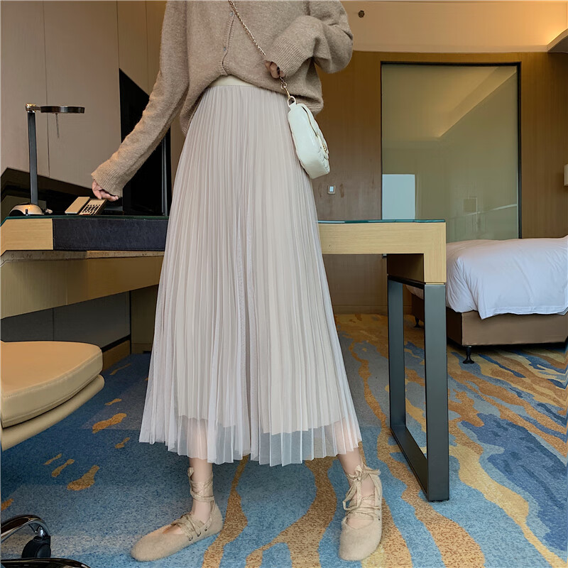 零虹初中高中少女学生夏天穿的网纱纱莎莎沙沙下半身裙子中长款遮胯