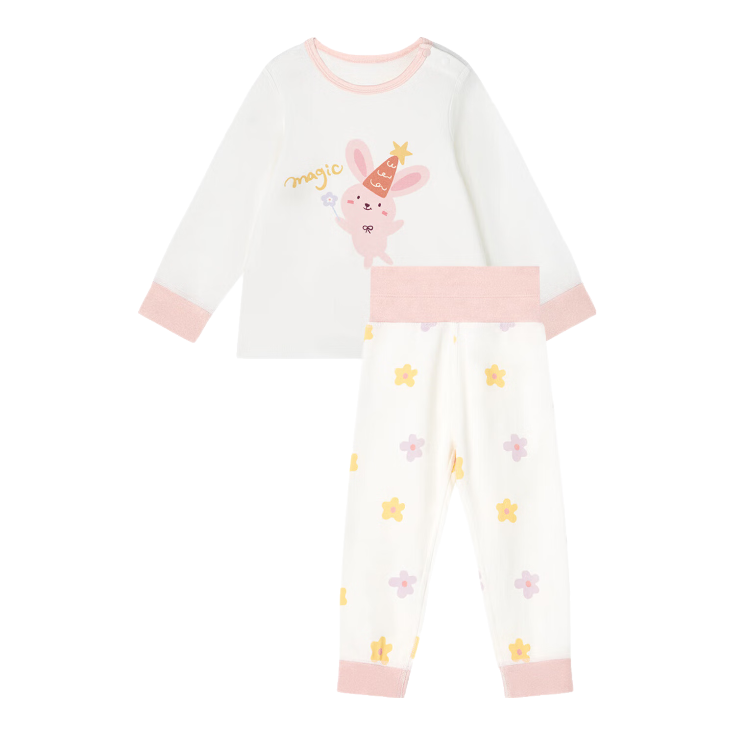 尼多熊秋季新款儿童秋衣秋裤宝宝纯棉内衣套装男女高腰护肚婴儿 24qd003 小兔乖乖 100 cm