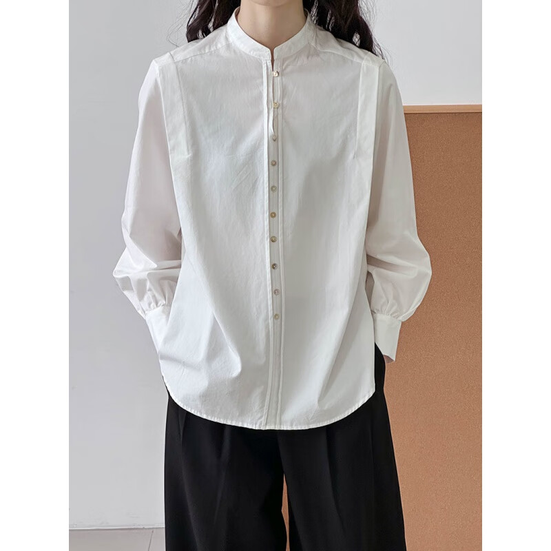 隐里（ylylinli）衬衫女2024春季新款法式复古设计感宽松长袖衬衣 白色 M