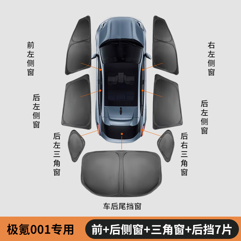 精功夫適用21-25款極氪001遮陽(yáng)簾前擋車窗側(cè)窗隱私窗簾車內(nèi)天窗露營(yíng)裝備 【前+后側(cè)窗+車后尾擋+后三角7片 21-25款極氪001