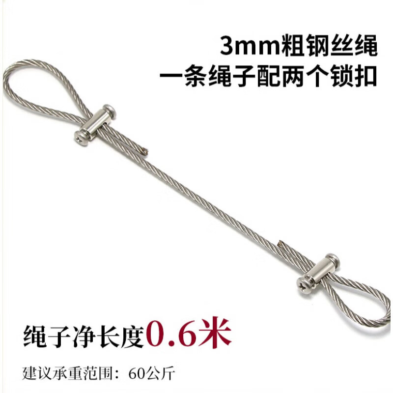 航典（HANGDIAN）细钢丝锁紧器可调钢丝绳锁线器自锁器锁扣夹头快递活动紧固件 3mm x 0.6米长配两个锁扣