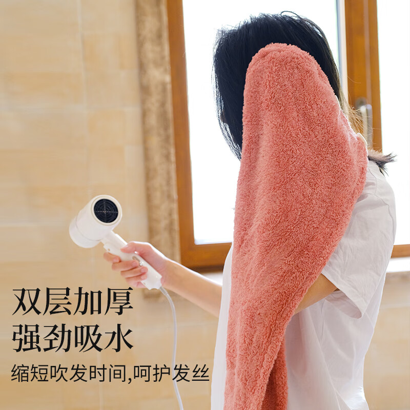 浅野（air kaol）日本进口干发帽女男干发巾蓬松柔软不易掉毛吸水干发带双层加厚 加厚带扣 玫瑰粉 礼盒装