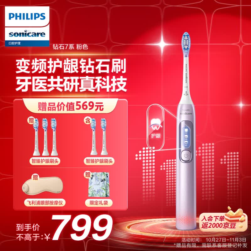 飞利浦（PHILIPS）电动牙刷成人情侣款 送男友/女友5种模式 智能显示屏 2支护龈刷头 钻石7 系 樱花粉怎么看?