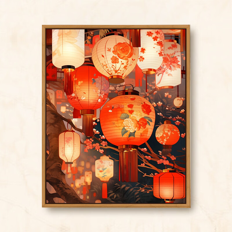 春节灯笼diy数字油画中国风手绘填充丙烯画涂鸦手工填色油彩画 x8855