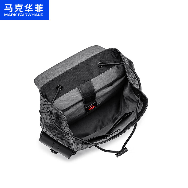 马克华菲2025新款编织商务双肩包通勤男士大容量背包潮流休闲百搭电脑男包 典雅黑双肩包