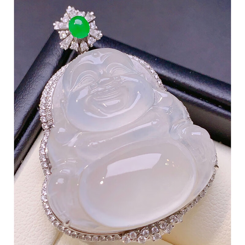 麥思姬翡翠高冰種白冰佛公吊墜鑲嵌翡翠女款珠寶項(xiàng)鏈送禮 寶項(xiàng)鏈送禮