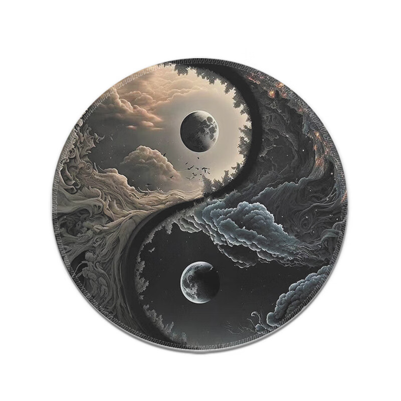 凯安盛高颜值阴阳太极图创意水墨风锁边防滑加厚工作家用小圆形鼠标垫