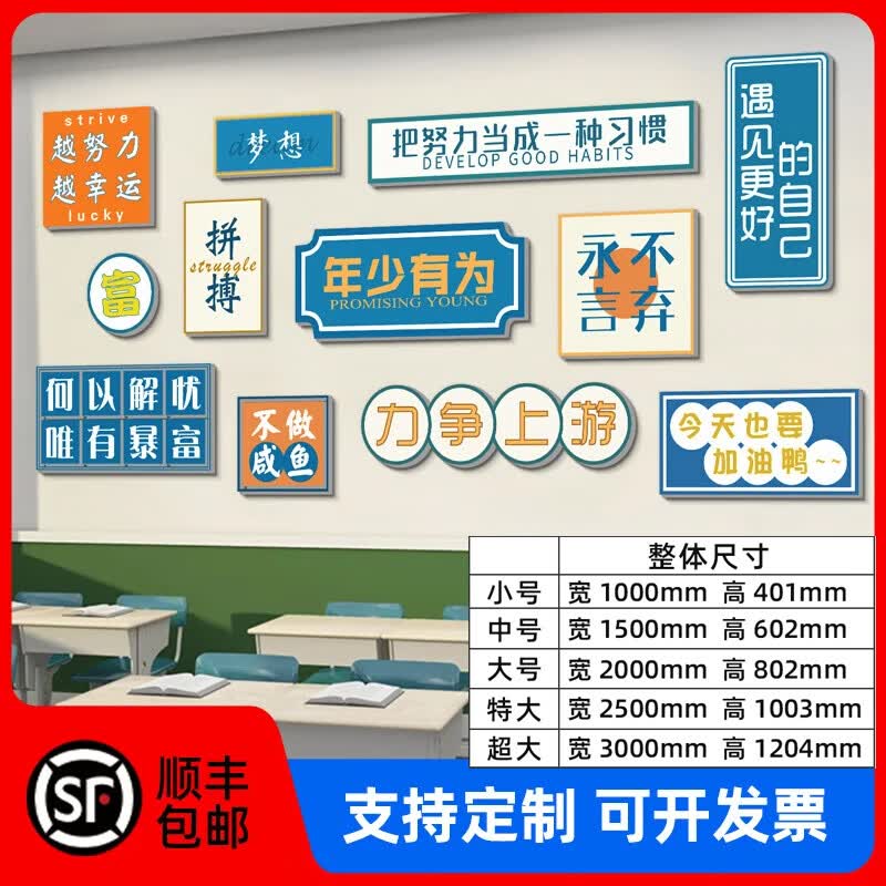 装饰班级文化组建设黑板报墙贴纸励志高三标语自习背景墙 01-年少有为
