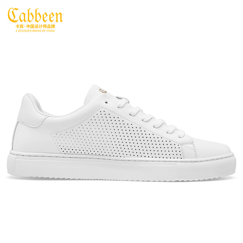 CABBEEN卡宾网红小白鞋男鞋透气平底板鞋男秋冬百搭男士运动休闲鞋男 320320556402-Z白色镂空 40