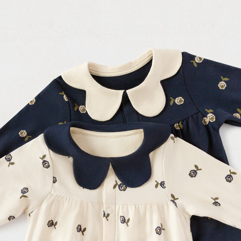 babylove【清仓】【安心柔】婴儿连体衣春秋款女宝宝哈衣爬服纯棉衣服 瑾瑜蓝 80cm