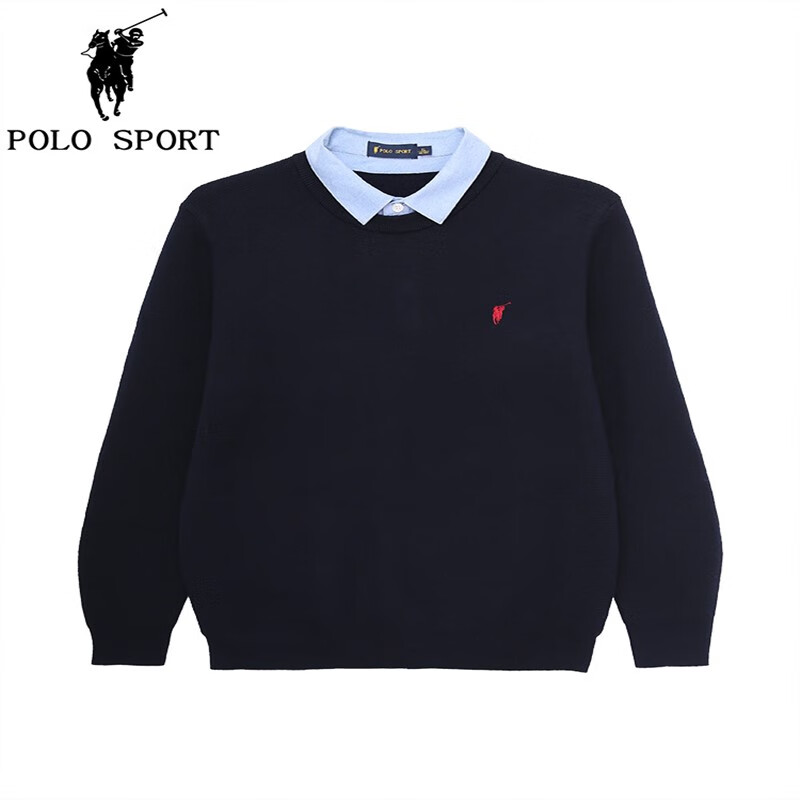polo sport男式假两件针织衫冬季新款加绒保暖商务休闲衬衫领毛衣 l