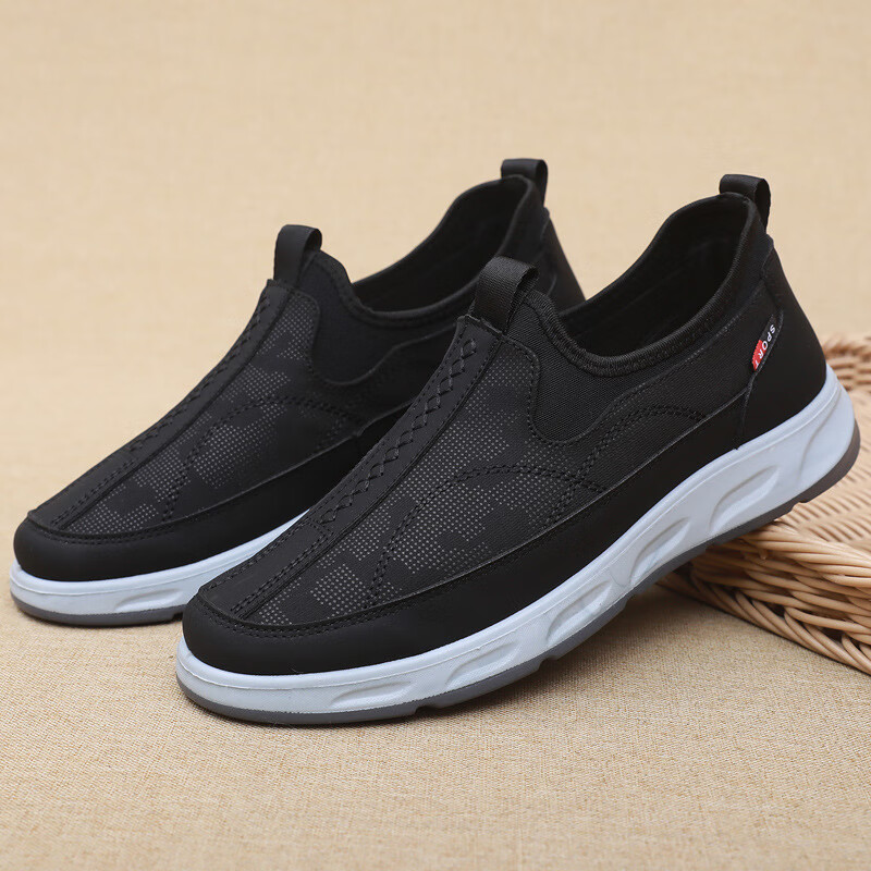 百丽美咖布鞋男士休闲鞋春季新款男单鞋一脚蹬轻便软底中老年爸爸鞋