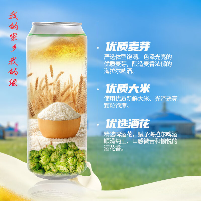 雪花啤酒 海拉尔啤酒精制11度醇厚型啤酒 500mL 12罐 整箱装 到期日5月