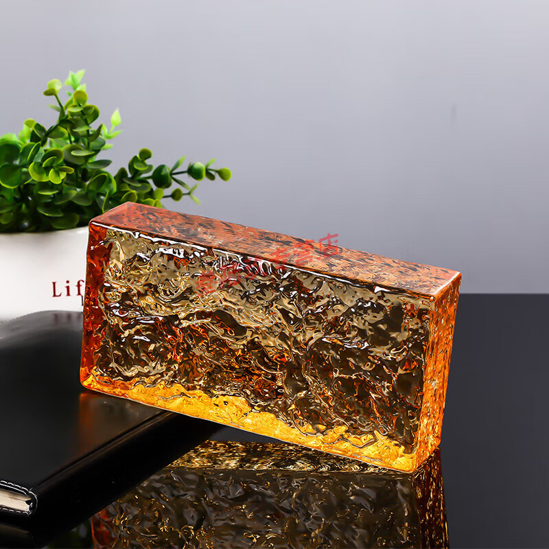 山頭林村彩色玻璃磚水晶磚隔斷墻衛(wèi)生間網(wǎng)紅藝術(shù)客廳透明屏風(fēng)冰紋實(shí)心磚塊 琥珀色-高透 200x100x50mm