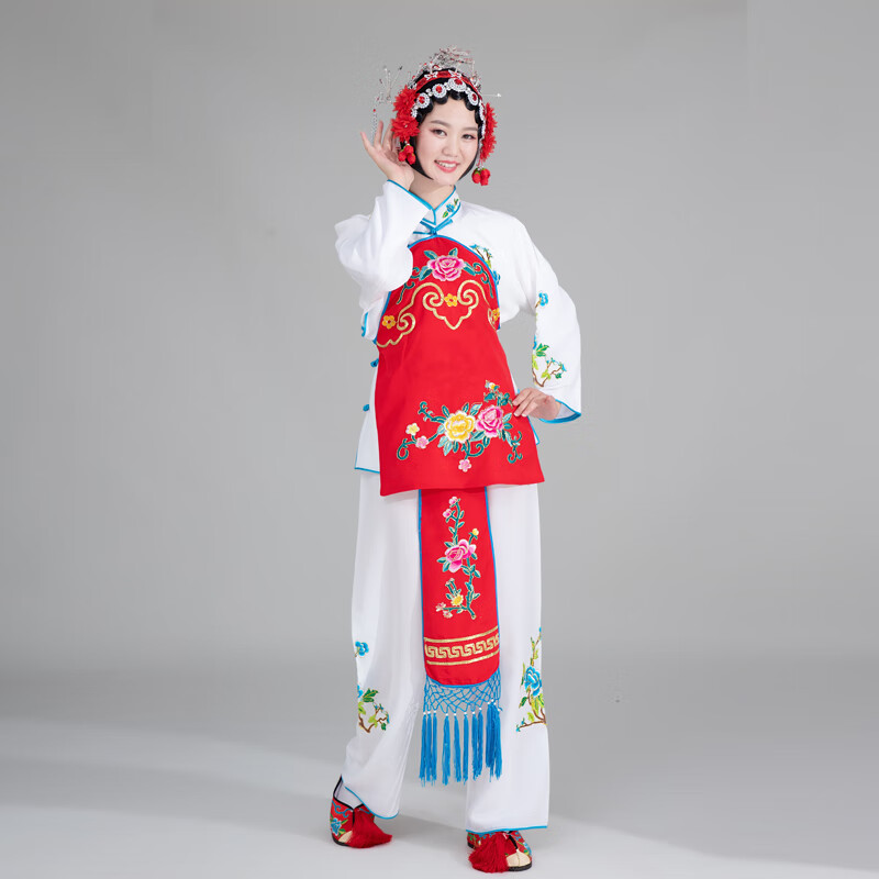 戏服戏曲服装小姐丫鬟饭单四喜带丫环饭兜小旦衣戏剧衣服 红色四喜带