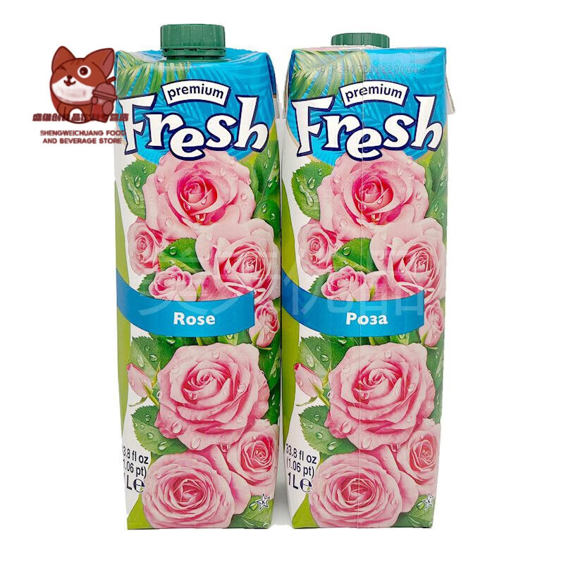 可局保加利亚进口鲜芬fresh玫瑰汁玫瑰花茶植物饮料女士夏季饮品 玫瑰饮料1L*2瓶