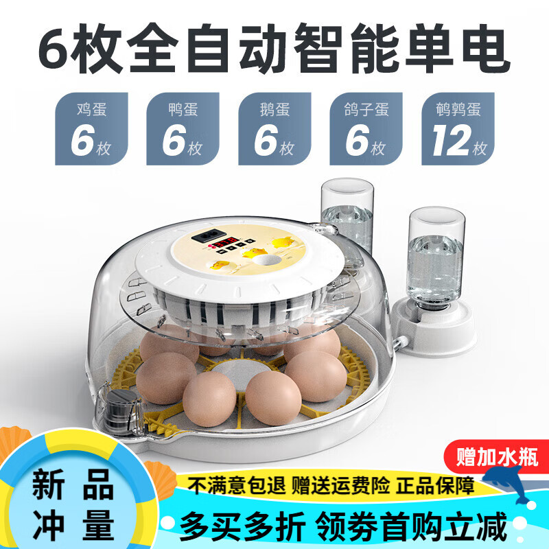 威振小飛碟孵化器小型家用迷你孵化機智能全自動鳥蛋蘆丁雞孵蛋箱 6枚全自動單電C款+自動上水+照蛋