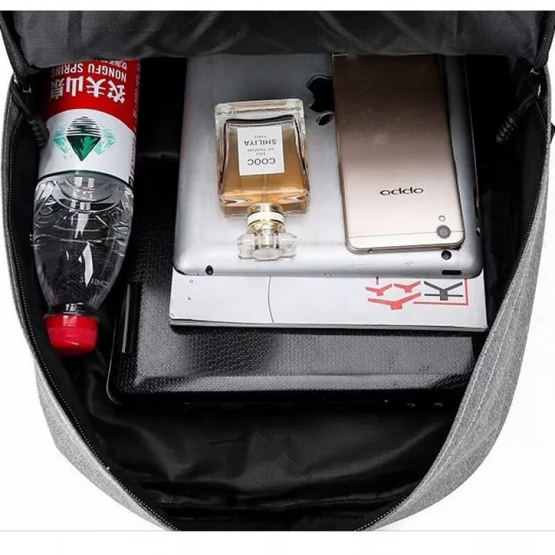 【精选直发】休闲书包男帆布简约双肩包男韩版背包大 灰色标准版中号【不能充电听歌】 单品