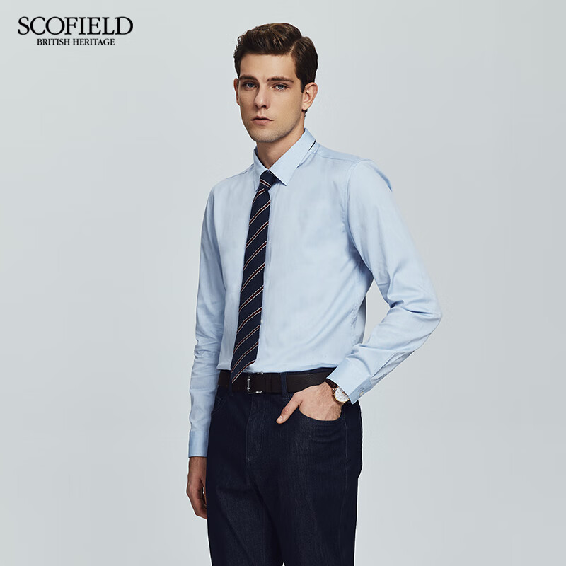 Scofield男装春季25年新款商务长袖全棉简约衬衫舒适时尚衬衣 蓝色 M 170