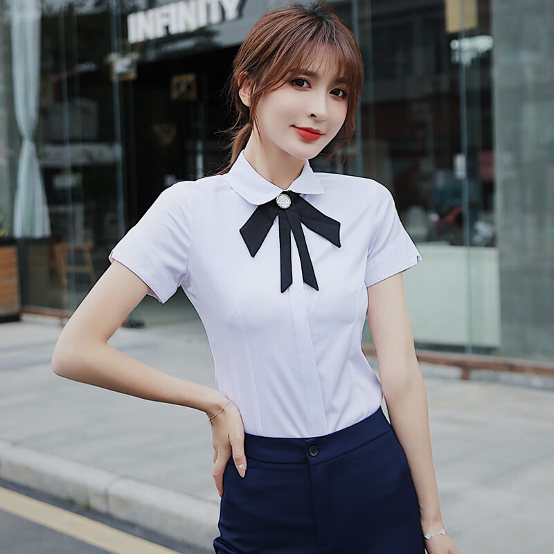 优朵米大码女教师面试夏季衬衫半袖白女短袖职业外穿百搭上衣教师职业
