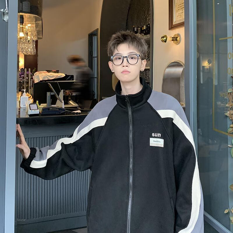 穗栩双面绒外套男yuke痞帅高级感装春秋款开衫夹克休闲潮流秋季潮牌运