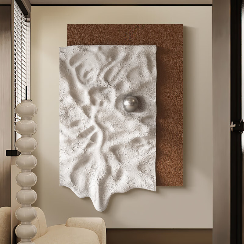 筑尚侘寂风3d立体浮雕手工装饰画砂岩客厅实物画金属球高级感玄关挂画