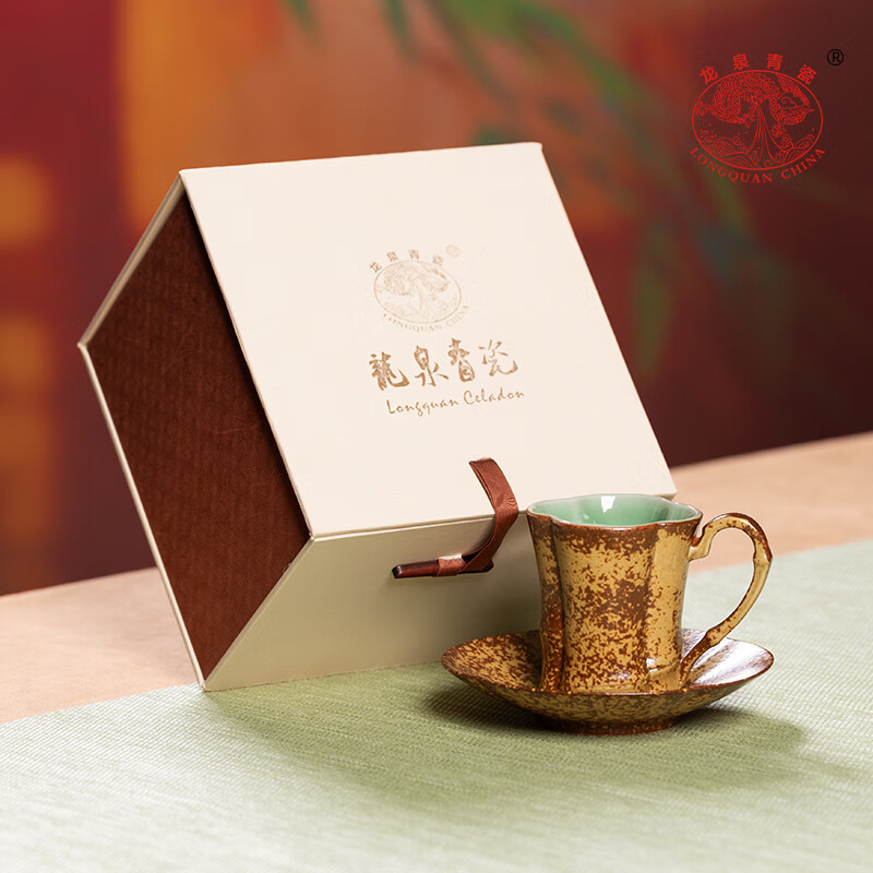 龍泉青瓷功夫茶具咖啡杯子高檔精致下午茶具陶瓷窯變大容量拿鐵馬克杯喝茶 窯變咖啡杯 禮盒裝