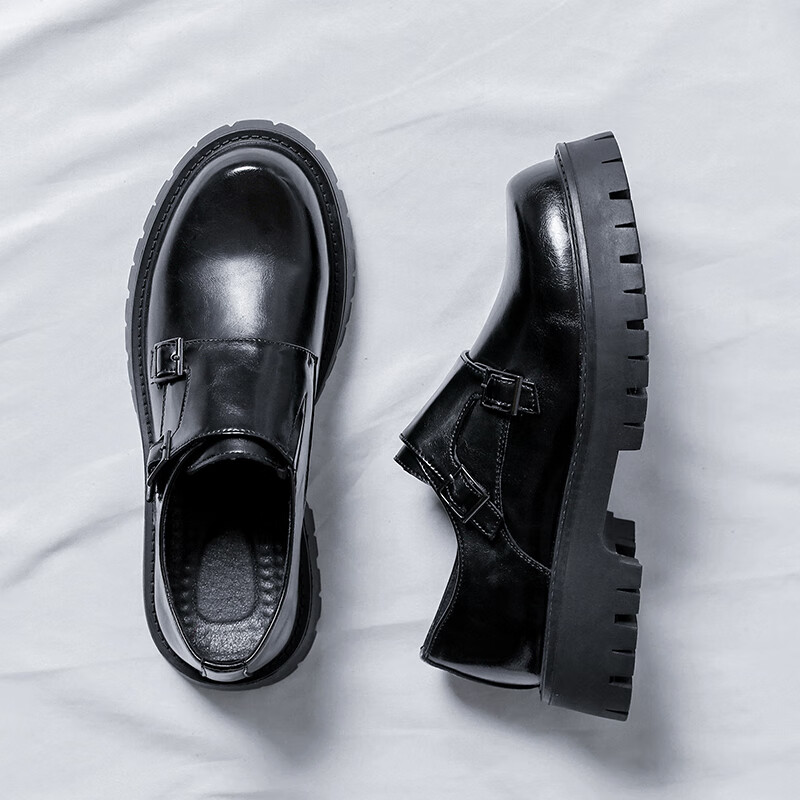 hetiman)一脚蹬大头皮鞋男套脚无鞋带英伦感乐福鞋增高休闲厚底德比鞋