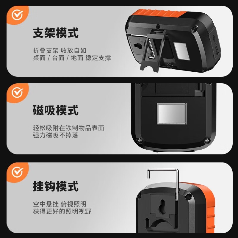江尛鱼磁吸工作灯长续航汽修维修全地形强光露营灯充电营地灯照明灯户外 双锂电6-12小时磁吸强光 背部自带支架挂钩一灯多用