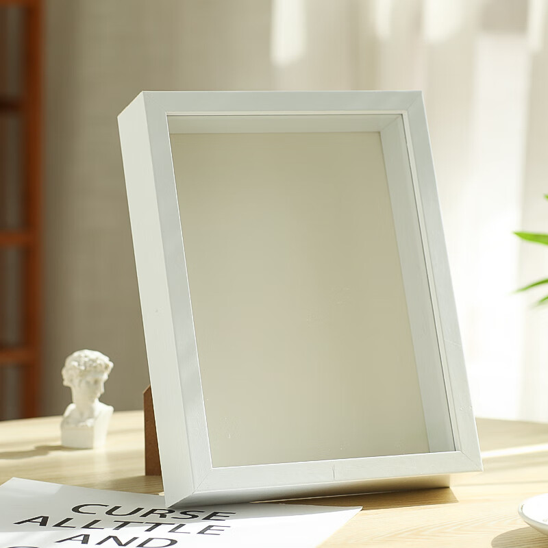 手工立体中空收纳制作保存满天星玫瑰花束画框摆台 白色边框中空3cm不