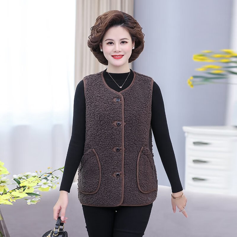 佑莱客羊羔绒马甲女洋气款高档妈妈秋冬小个子时尚女士绒背心中年宽松