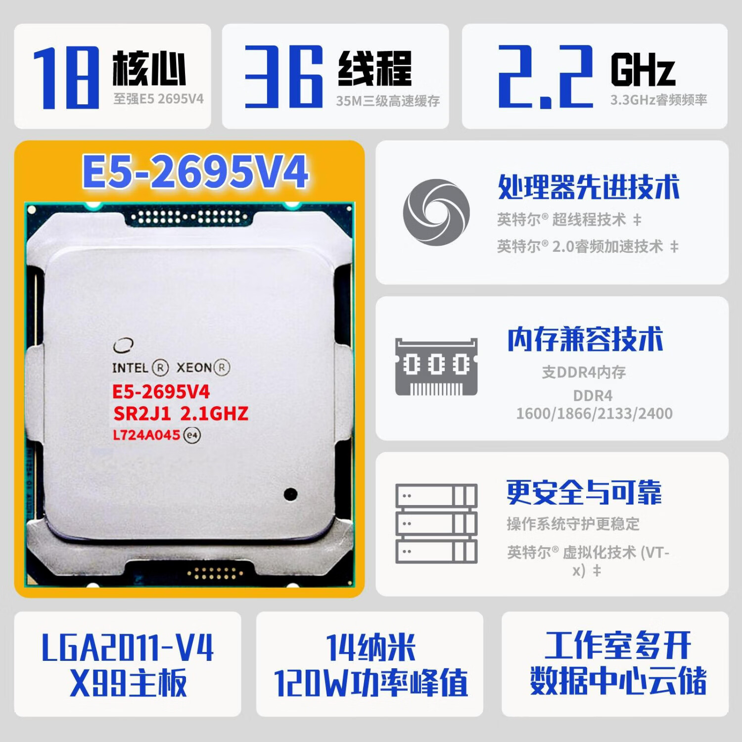 MKCVV至强E5 2673v4 2680V4 2682V4  2686V4  2696V4 x99主板服务器CPU正式版 E5-2695V4