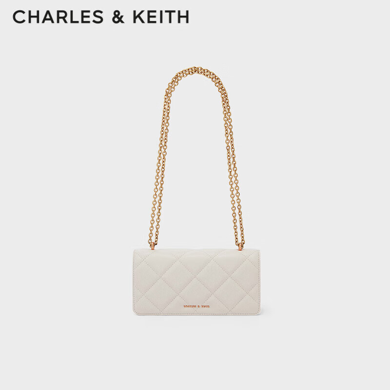 CHARLES&KEITH菱格链条小方钱包包女包生日礼物送女友CK6-10680924 Cream奶白色 XS