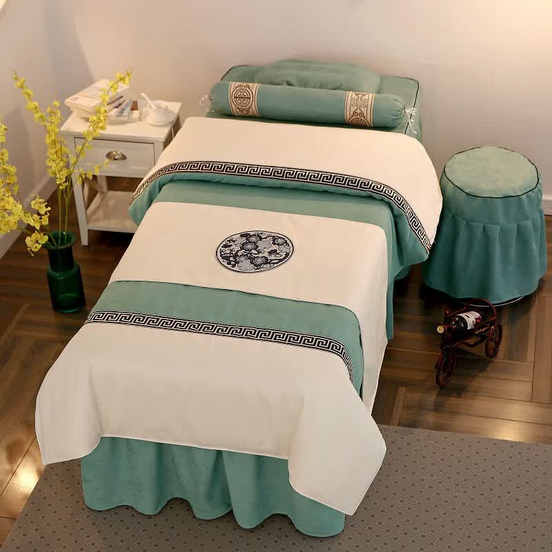棉麻美容床罩四件套欧式简约美容院专用按摩床理疗床推拿床罩床套