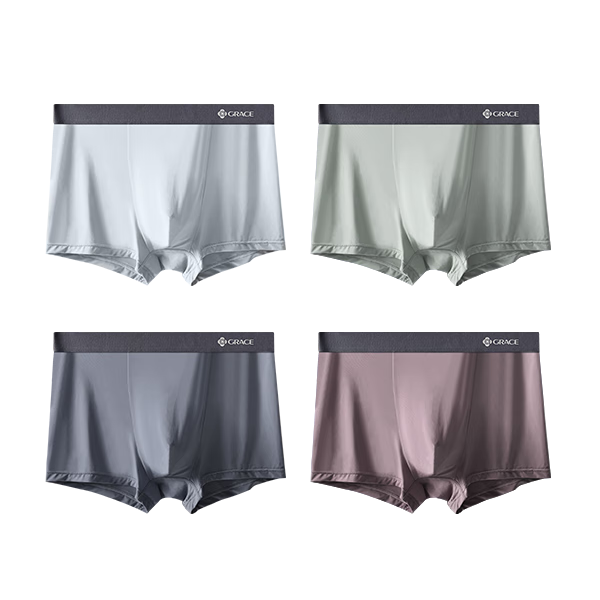 洁丽雅男士内裤4条装平角裤男青少年裤衩裸感冰丝大码四角短裤头 烟灰/绿灰/蓝灰/紫灰 4条 2XL （建议130-150斤）