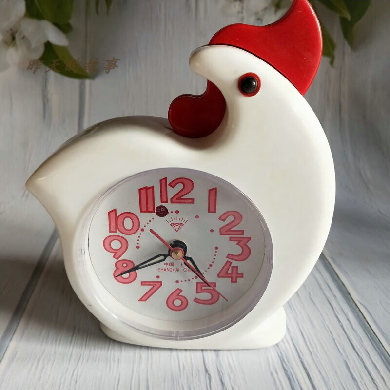 纯灿老式小鸡啄米机械闹钟怀旧老库存 90年代牌 大公鸡 白