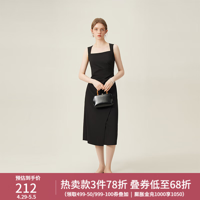 范思蓝恩法式气质时髦设计感无袖连衣裙女夏季2024新款24FS12128 气质黑 M