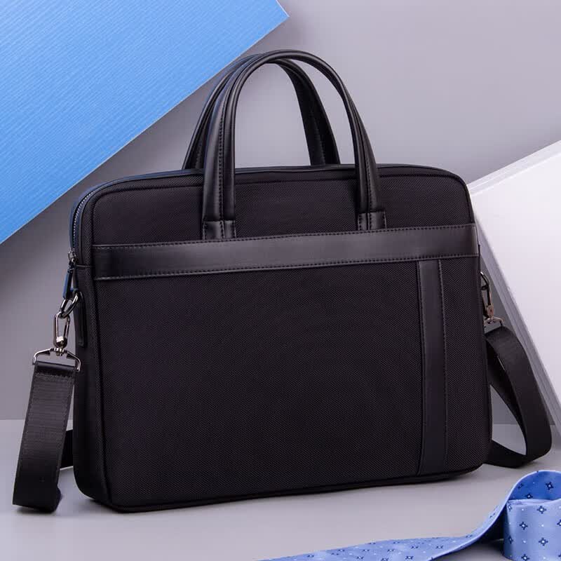 帕米琪（PAMIQI）男士手提包男公文包帆布单肩包男电脑包牛津布商务女神节业务男包 黑色