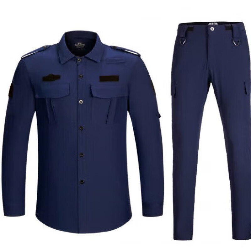 軍迷用品夏秋季速干作訓服保安服夏裝執(zhí)勤服藍色四面彈力戶外裝備長袖上衣特種兵戰(zhàn)術(shù)服裝 藍色【速干】長袖套裝 170100