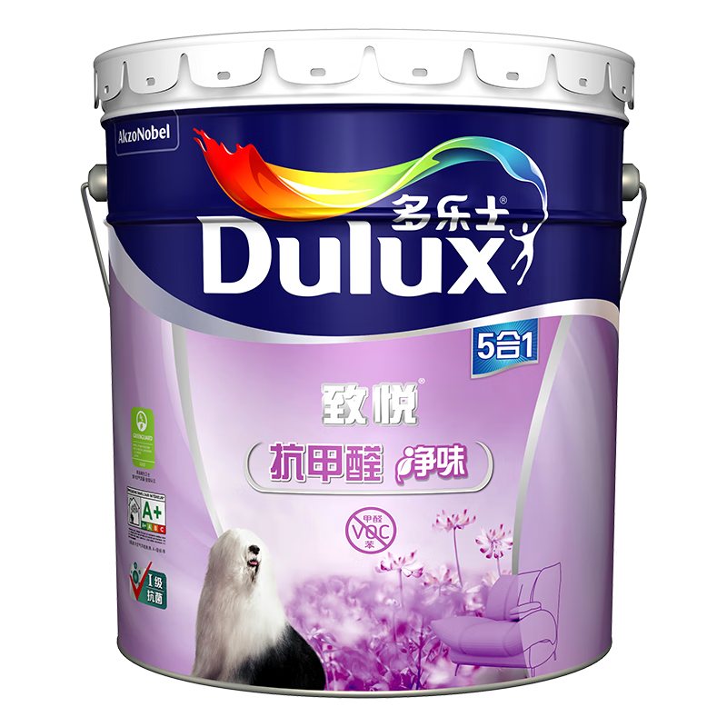 多乐士（Dulux）致悦抗甲醛净味五合一乳胶漆 环保内墙漆抗菌涂料白色油漆 A744 18L大桶 白漆 不可调色