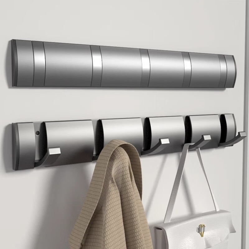 居臣仕隱形掛鉤免打孔折疊隱藏式玄關(guān)掛衣鉤浴室衛(wèi)生間門后掛衣架 槍灰色隱形5鉤雙用安裝