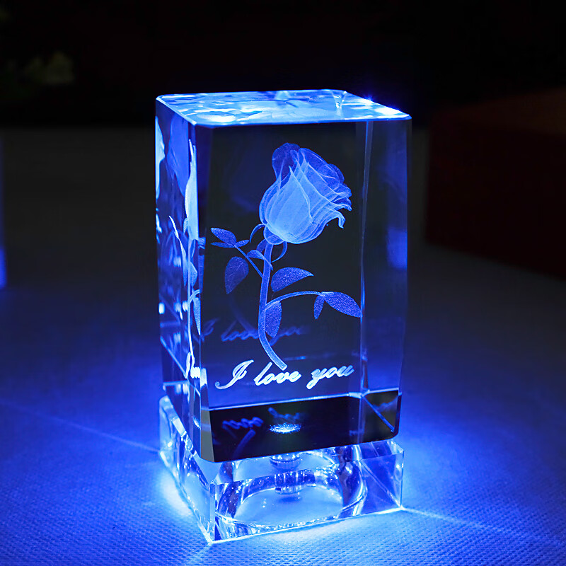 雅空水晶玫瑰花3d内雕定制照片摆件生日礼品创意男送女朋友情人节礼物