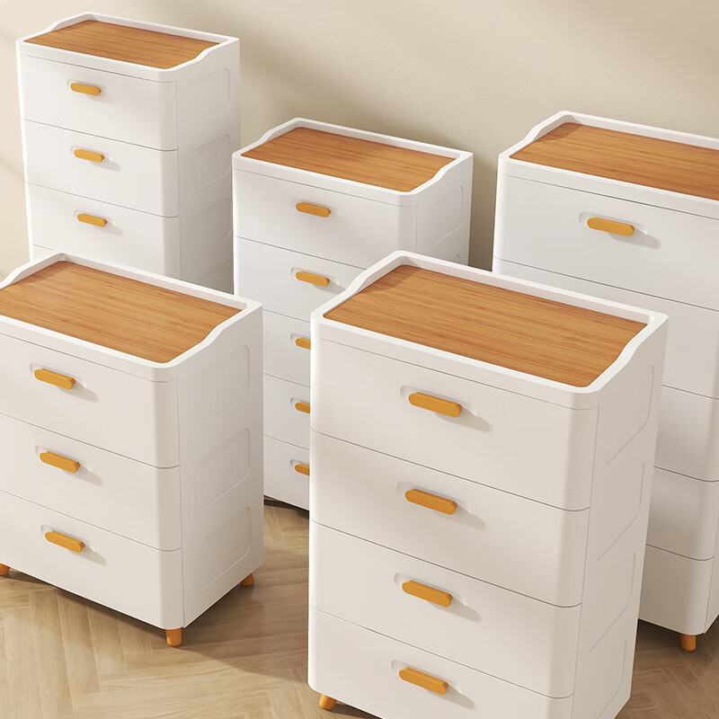 柜抽屉式收纳箱家用多层衣服卧室床头柜置物储物五斗柜 月牙白37cm 3