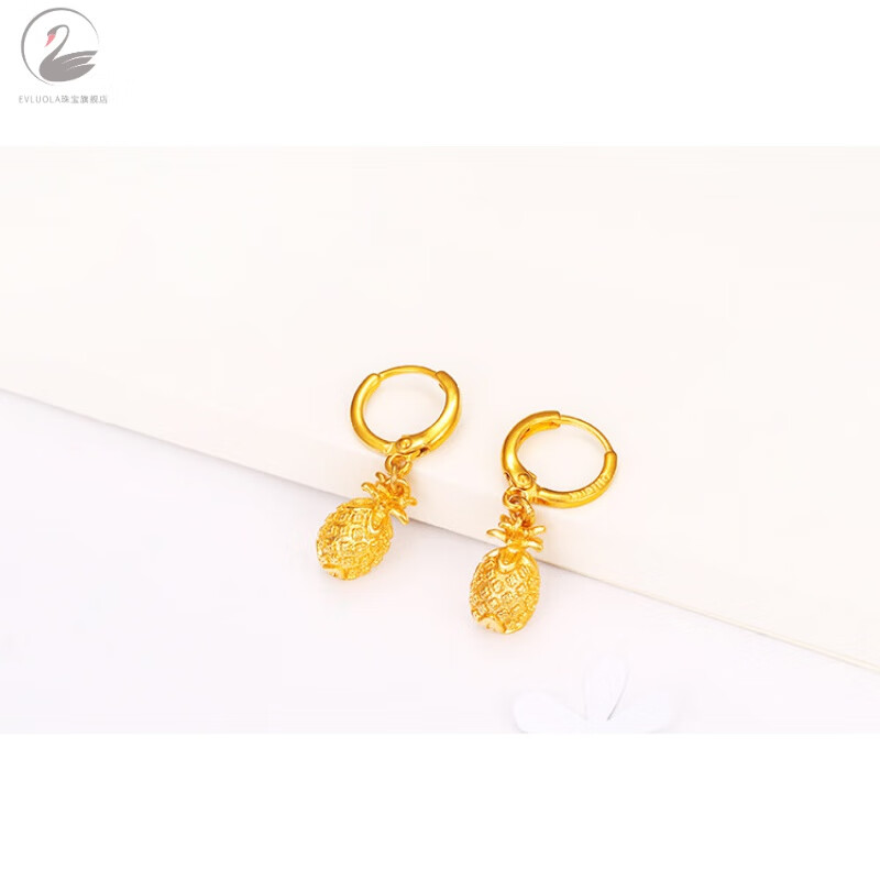EVLUO LA黃金耳釘菠蘿耳墜18k金結(jié)婚送禮女款可愛(ài)耳扣 菠蘿耳扣2.25g