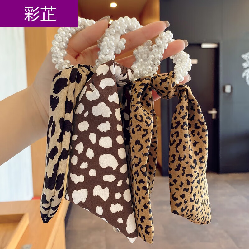彩芷 小絲巾珍珠發(fā)帶女綁發(fā)夏頭巾早春碎花飄帶發(fā)繩法式絲帶復古潮頭 主圖3件套