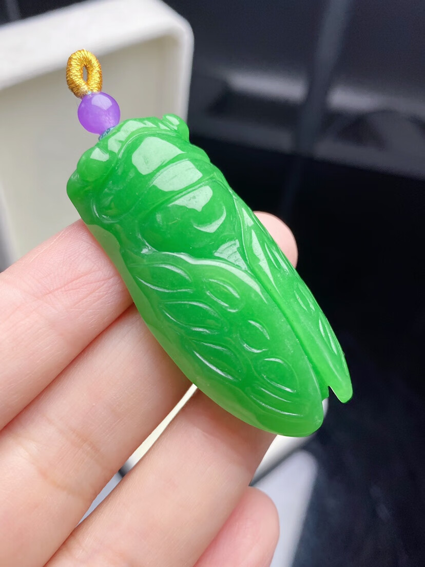 snqp玉蝉吊坠翡翠春彩紫罗兰翠绿色知了  一鸣惊人 男女款 人 男女款