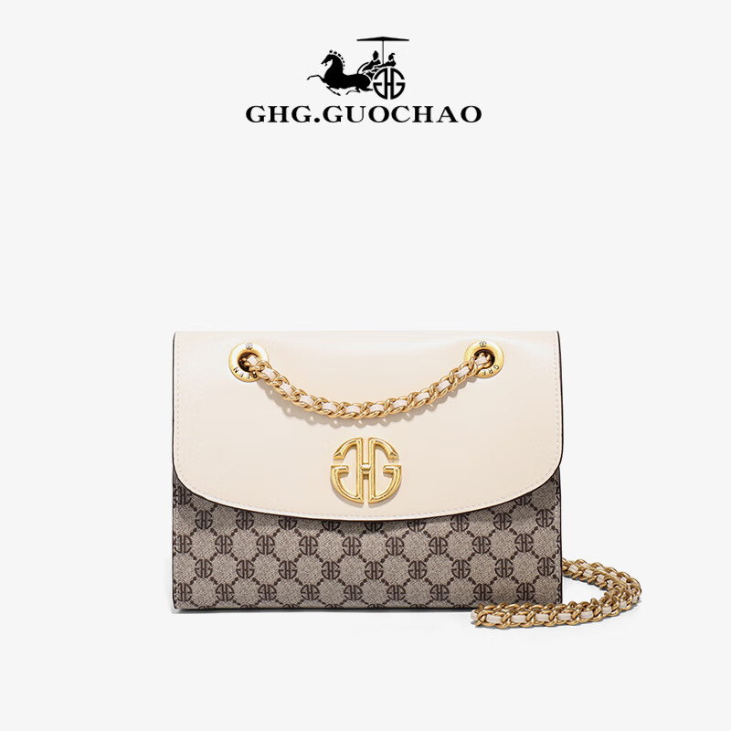 ghg轻奢品牌女黑色小众感包包2024新款链条斜挎包 白色 精美礼盒 品牌