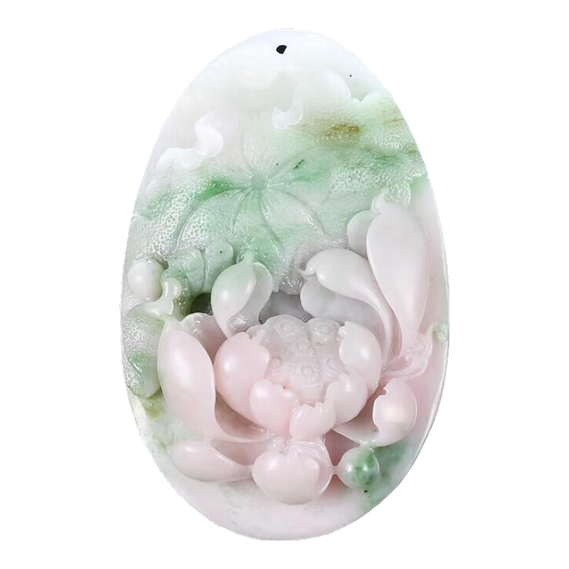 玉說(shuō)獨山玉荷花吊墜男女款玉墜玉佩芙蓉粉玉石項鏈玉器掛件花開(kāi)富貴 附證書(shū) 收藏級孤品